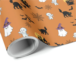Schattige Zwarte Kat Halloween Cadeaupapier