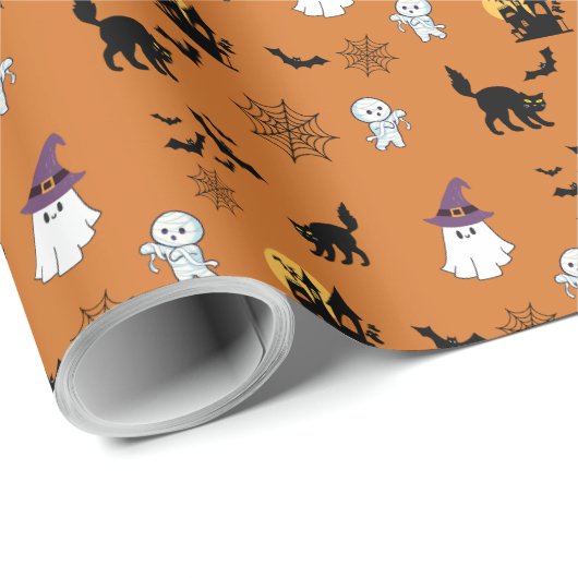 Schattige Zwarte Kat Halloween Cadeaupapier (Rol Hoek)
