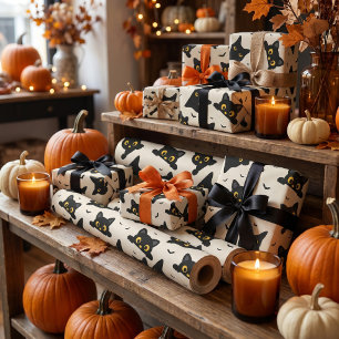 Schattige Zwarte Kat Halloween Cadeaupapier