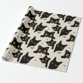 Schattige Zwarte Kat Halloween Cadeaupapier (Uitgerold)