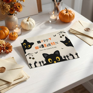 Schattige Zwarte Kat Halloween Feestdagenkaart