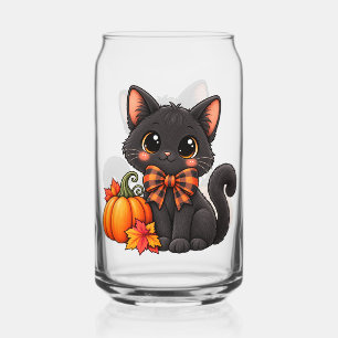 Schattige zwarte kat Halloween glas