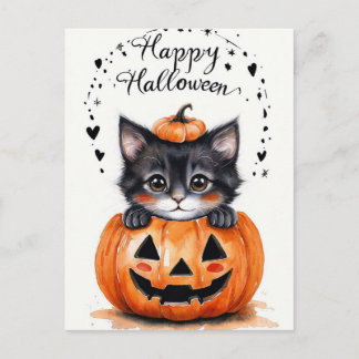Schattige Zwarte Kat Halloween Kaart | Gelukkig Ha