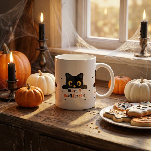 Schattige Zwarte Kat Halloween Koffiemok