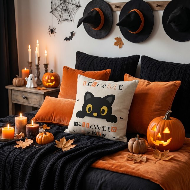 Schattige Zwarte Kat Halloween Kussen (Creator heeft geüpload)