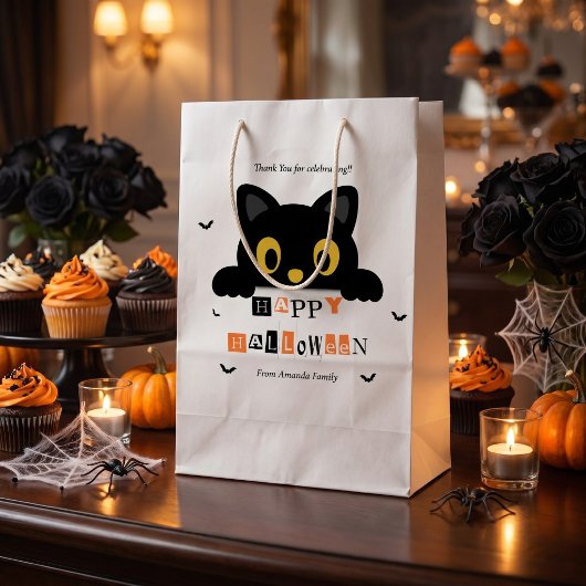 Schattige Zwarte Kat Halloween Medium Cadeauzakje