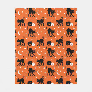 Schattige Zwarte Kat Halloween Naadloos Patroon    Fleece Deken