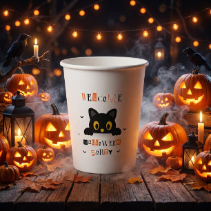 Schattige Zwarte Kat Halloween Papieren Bekers