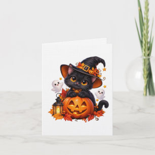  Schattige Zwarte Kat Halloween Pompoen – Griezele Kaart
