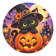 Schattige Zwarte Kat Halloween Pompoen Heksenhoed