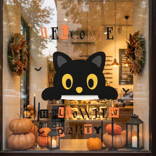 Schattige Zwarte Kat Halloween Raamsticker
