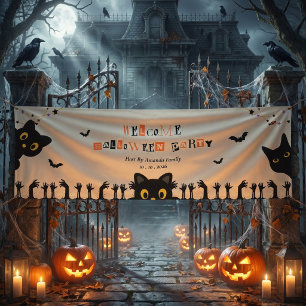 Schattige Zwarte Kat Halloween Spandoek
