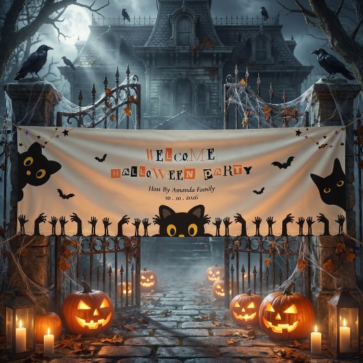 Schattige Zwarte Kat Halloween Spandoek