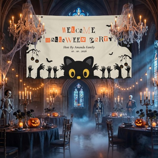 Schattige Zwarte Kat Halloween Spandoek
