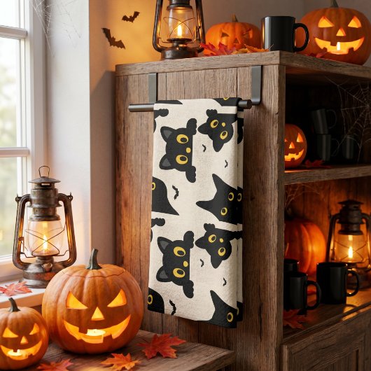 Schattige Zwarte Kat Halloween Theedoek