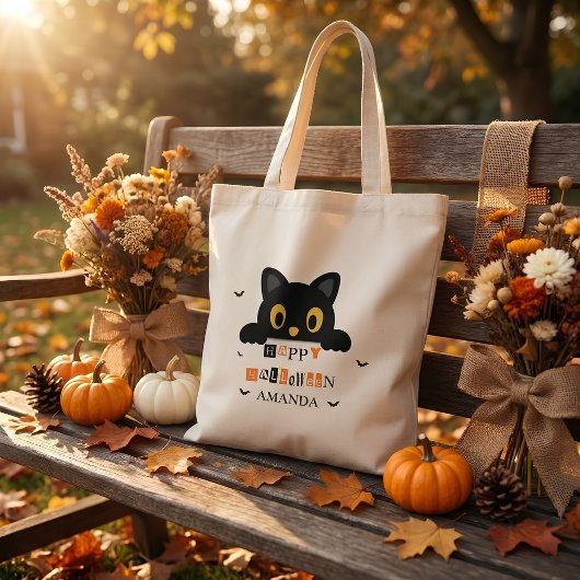 Schattige Zwarte Kat Halloween Tote Bag