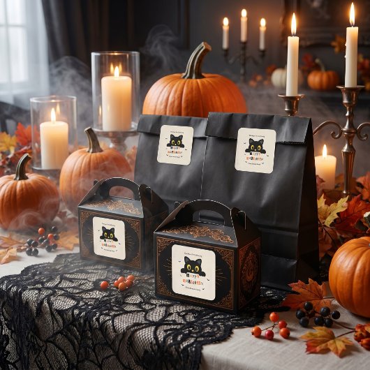 Schattige Zwarte Kat Halloween Vierkante Sticker