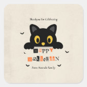 Schattige Zwarte Kat Halloween Vierkante Sticker (Voorkant)