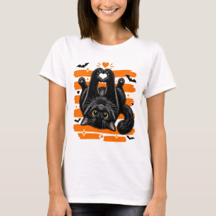 Schattige Zwarte Kat Hart Pootjes Halloween T-shirt