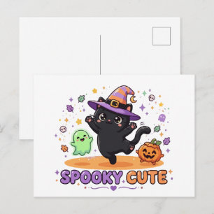 Schattige Zwarte Kat Heks Halloween Briefkaart