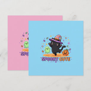 Schattige Zwarte Kat Heks Halloween Kaart