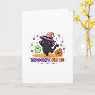 Schattige Zwarte Kat Heks Halloween Kaart