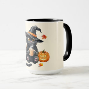 Schattige Zwarte Kat Heks Halloween Kawaii Mok