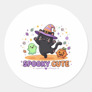 Schattige Zwarte Kat Heks Halloween Ronde Sticker