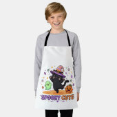 Schattige Zwarte Kat Heks Halloween Schort (Gedragen)