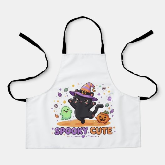 Schattige Zwarte Kat Heks Halloween Schort (Voorkant)