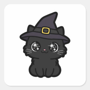 Schattige Zwarte Kat Heks Halloween Vierkante Sticker