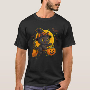 Schattige Zwarte Kat Heks Pompoen Halloween Kostuu T-shirt
