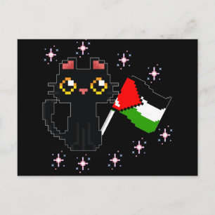 Schattige zwarte kat houdt Palestijnse vlag vast Briefkaart