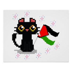 Schattige zwarte kat houdt Palestijnse vlag vast Perfect Poster