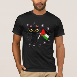 Schattige zwarte kat houdt Palestijnse vlag vast T-shirt