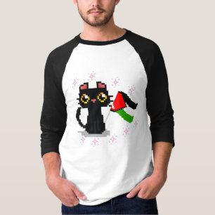Schattige zwarte kat houdt Palestijnse vlag vast T-shirt