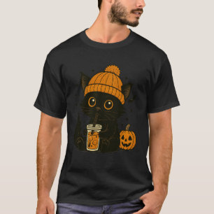 Schattige Zwarte Kat Iced Coffee Grappige Ijs Koff T-shirt