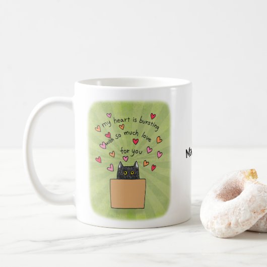 Schattige Zwarte Kat In Doos Kat Liefhebber Aangep Koffiemok (Met donut)