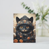 Schattige zwarte kat in een sjaal en Pet Briefkaart (Staand voorkant)
