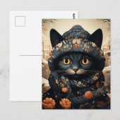 Schattige zwarte kat in een sjaal en Pet Briefkaart (Voorkant / Achterkant)