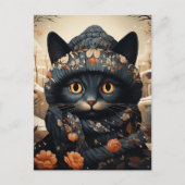 Schattige zwarte kat in een sjaal en Pet Briefkaart (Voorkant)