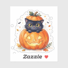 Schattige Zwarte Kat In Pompoen Jack O Lantern Hal Sticker