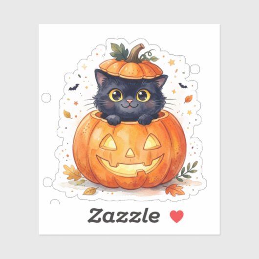 Schattige Zwarte Kat In Pompoen Jack O Lantern Hal Sticker (Vel)