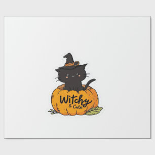 Schattige zwarte kat in pompoen met heksenhoed, ka cadeaupapier