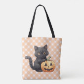 Schattige Zwarte Kat & Jack-O'-Lantern Halloween Tote Bag (Achterkant)