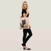 Schattige Zwarte Kat & Jack-O'-Lantern Halloween Tote Bag (Op model)
