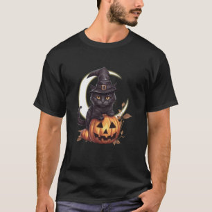 Schattige Zwarte Kat Jack O'Lantern Pompoen Volle T-shirt