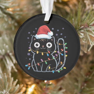 Schattige Zwarte Kat Kerstman Kerstlichten Meow Ki Ornament
