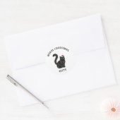 Schattige Zwarte Kat Kerststicker Ronde Sticker (Envelop)