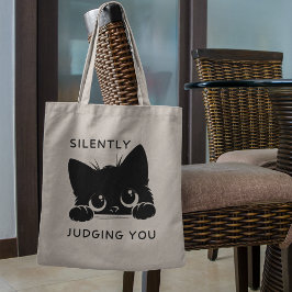 Schattige Zwarte Kat Kijkt Je Stilzwijgend Aan Tote Bag